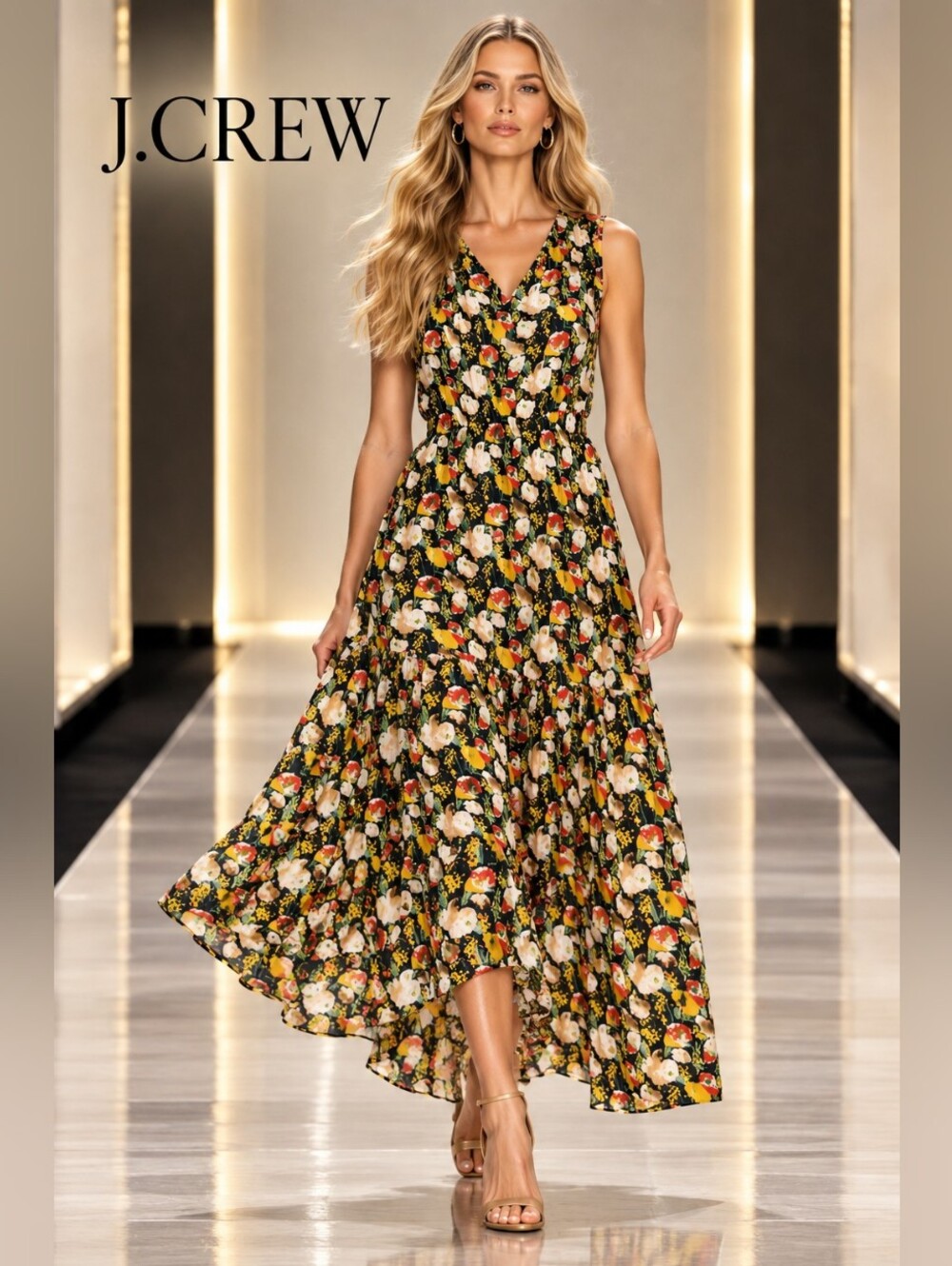 J.Crew Floral Maxi Dress Size 4 Sleeveless V Neck Tiered NWT